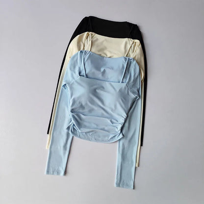 Women Sports Tops Fixed Chest Pads  Long Sleeves