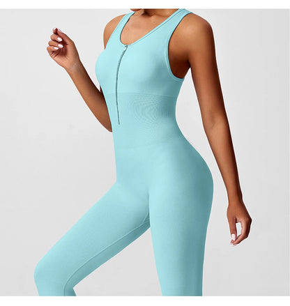 Seamless Peach Booty One-Piece Yoga Bodysuit - V-Back Tummy Control