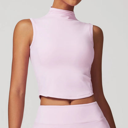Yoga Vest  Crop Top Gym Sleeveless Stand Collar