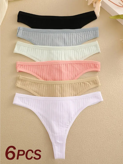 6Pcs/Set Women Cotton Thongs Panties Low Rise G-String
