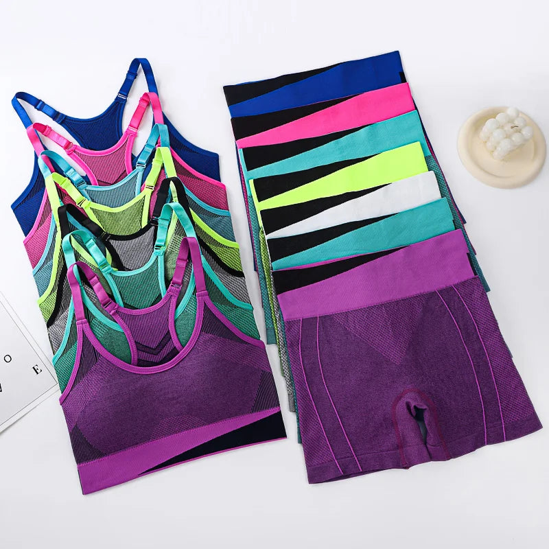 2 Piece Yoga Set Women Running Shorts and Sports  Bra