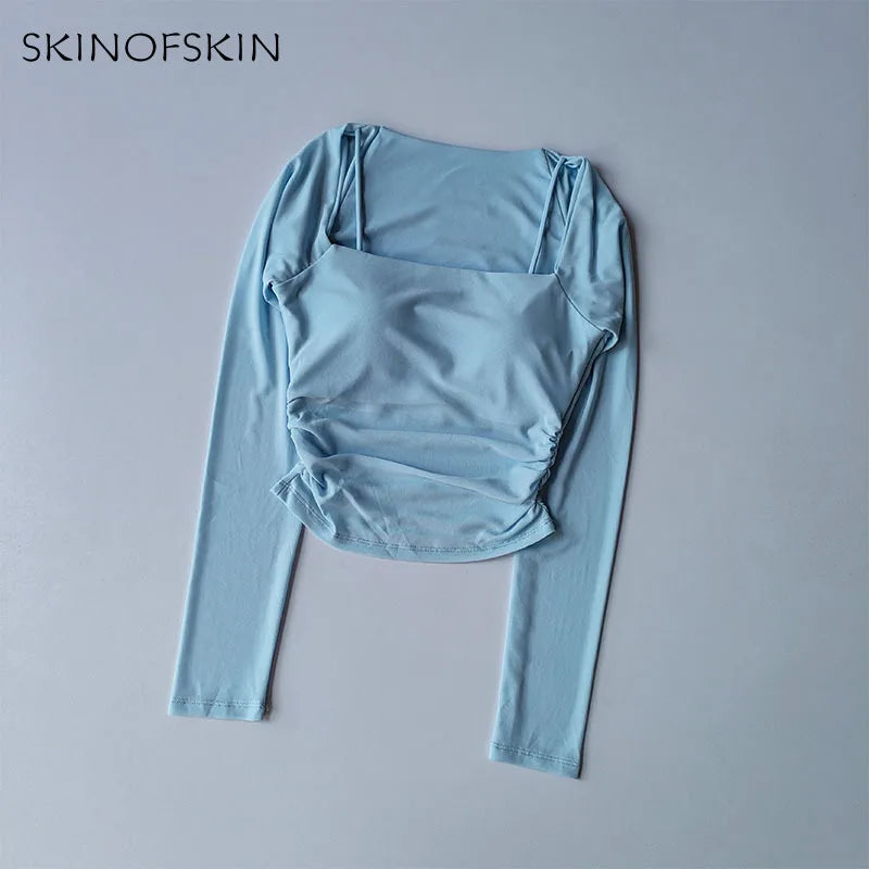 Women Sports Tops Fixed Chest Pads  Long Sleeves