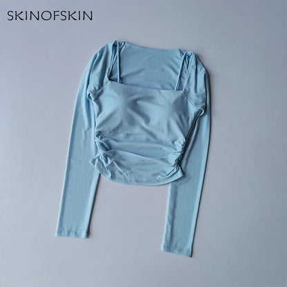 Women Sports Tops Fixed Chest Pads  Long Sleeves