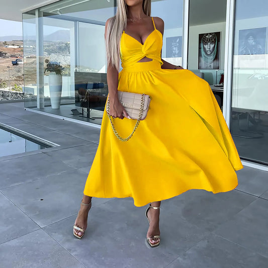 sexy party dresses V-Neck Big Swing Slimming Backless Sleeveless