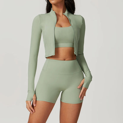 Yoga Set 3PCS  Sports Bra ，Jacket， Leggings