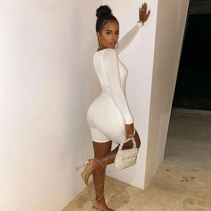 Playsuits For Women Long Sleeves O-Neck Rompers