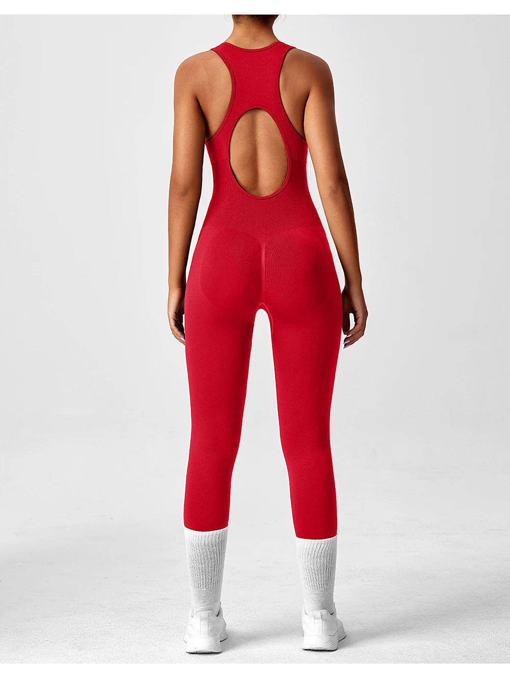 Seamless Peach Booty One-Piece Yoga Bodysuit - V-Back Tummy Control