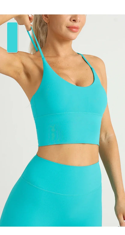 Solid Color  Sexy Cross Back Y shape Sports Bra Fitness Sling