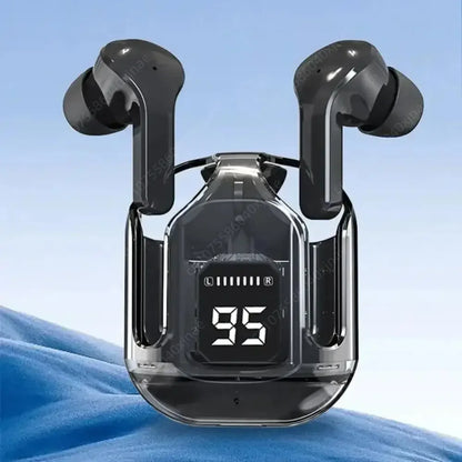 Bluetooth-Compatible Noise Canceling Translucent Earphones with Digital Display Charging Case