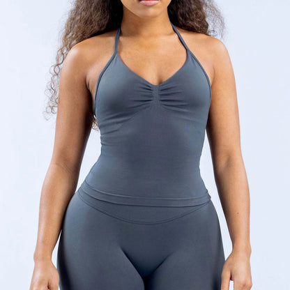 Strappy Yoga Top - Backless  Built-in Bra & Removable Cups for Running