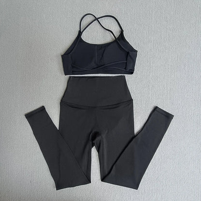 2 Pcs Gym Set Sweat Bra Tops Compression Leggings