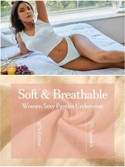 6Pcs/Set Women Cotton Thongs Panties Low Rise G-String