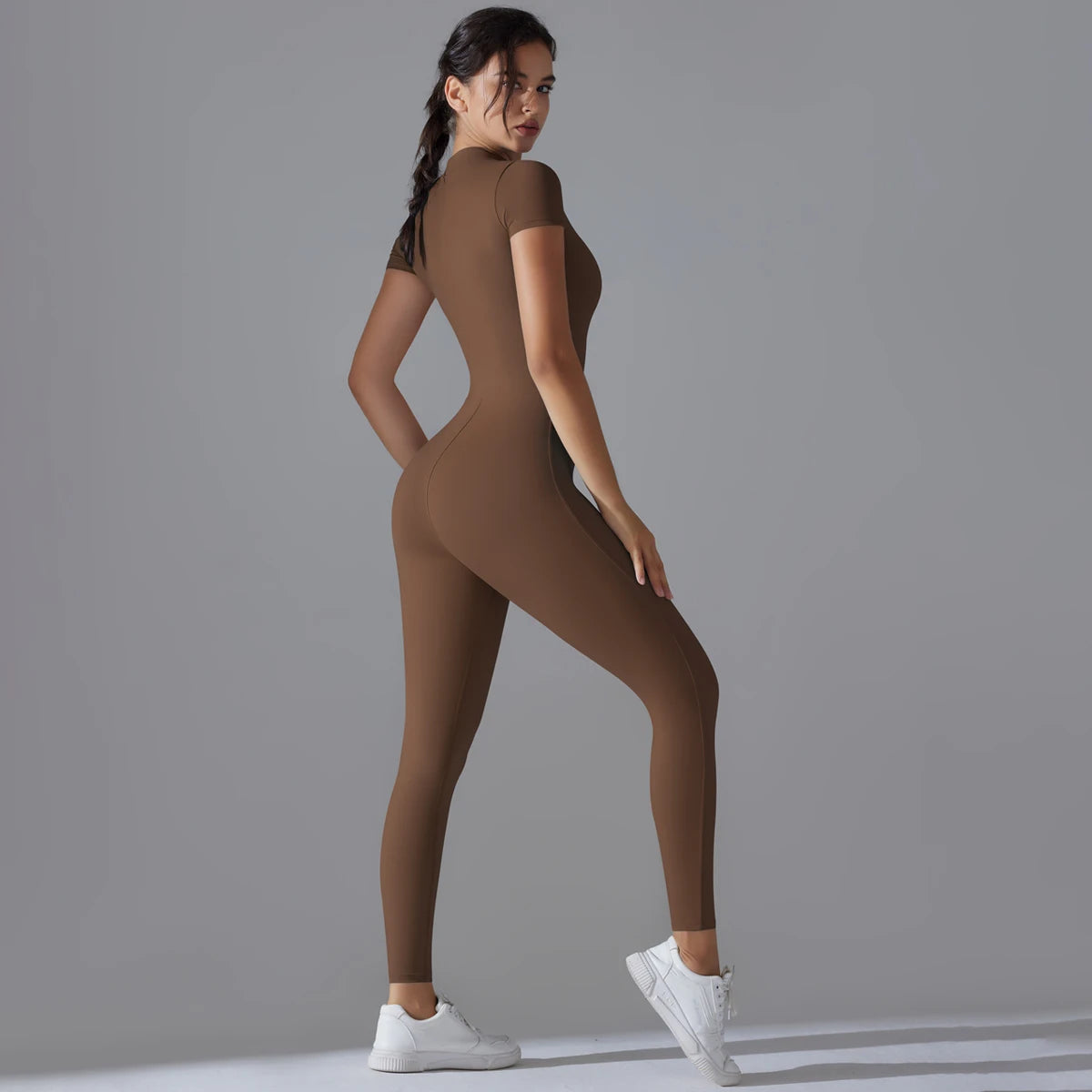Yoga Set  Jumpsuits One-Piece Suit Zipper Short Sleeve
