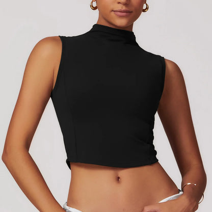 Yoga Vest  Crop Top Gym Sleeveless Stand Collar