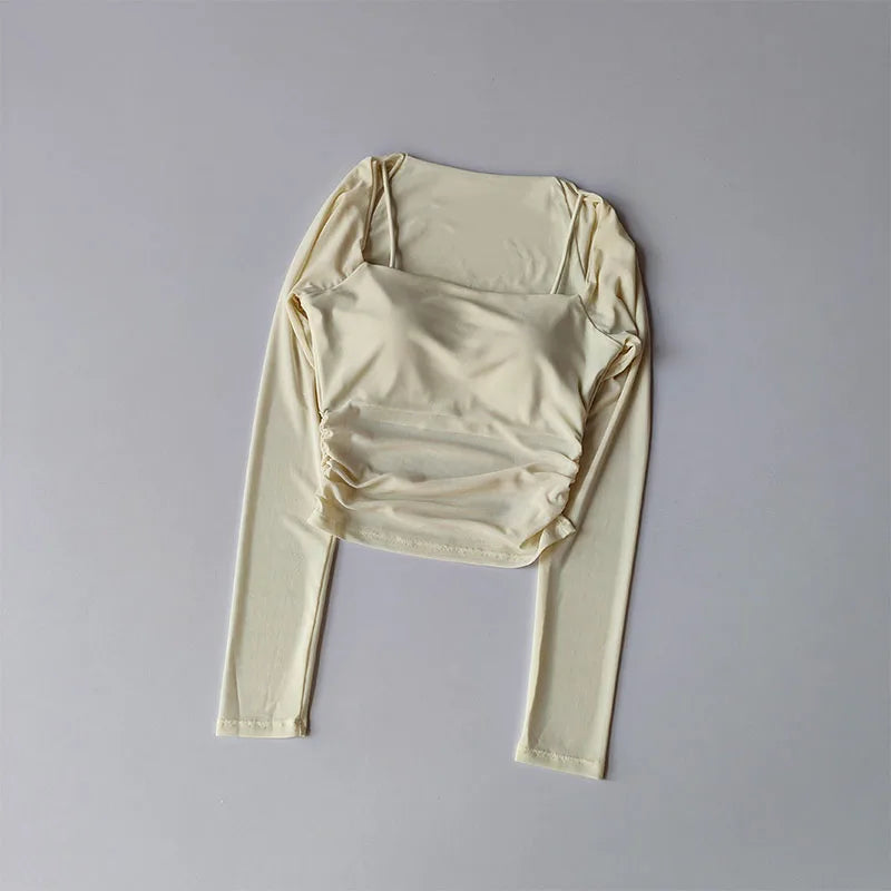 Women Sports Tops Fixed Chest Pads  Long Sleeves