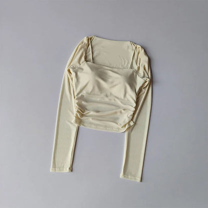 Women Sports Tops Fixed Chest Pads  Long Sleeves