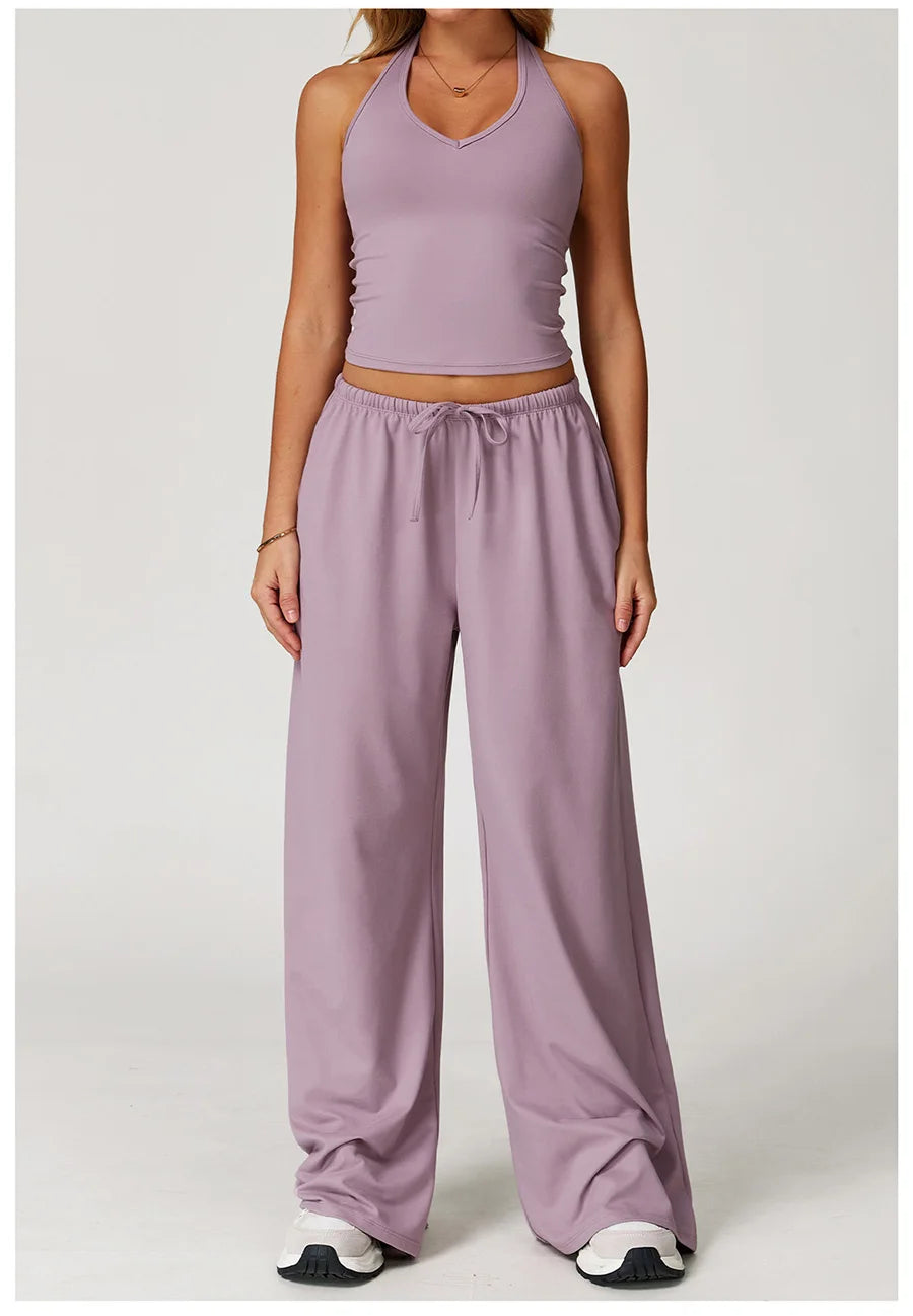 Set 2 Pieces Wide leg straight pants Tracksuit Sports Tank Top