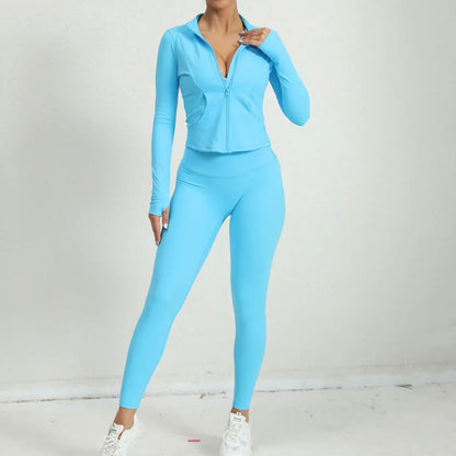 2 Pcs Gym Set  Jacket With Matching Leggings