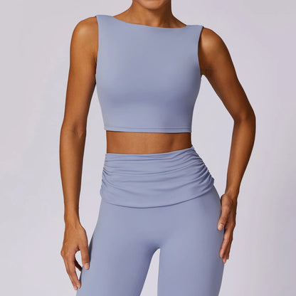 Sports Bra  Open Back Yoga Breathable Slim Fit  Tank Top With Removable Pads
