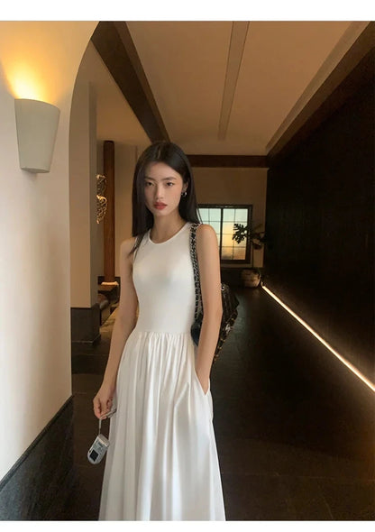 Women Chic A-Line Midi Dresses Female Bodycon Elegant Black White
