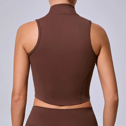 Sleeveless Zipper Sporty  Crop Top Breathable, Quick Dry