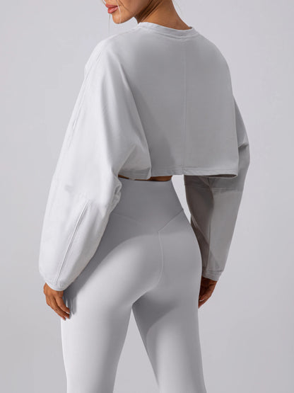 Women Sports Crop Top Long Sleeve T-Shirts Yoga Loose Tops