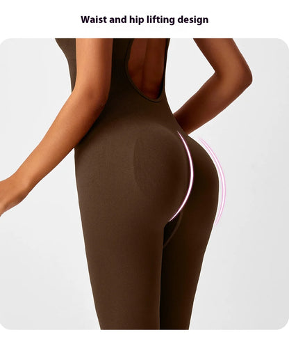Seamless Peach Booty One-Piece Yoga Bodysuit - V-Back Tummy Control