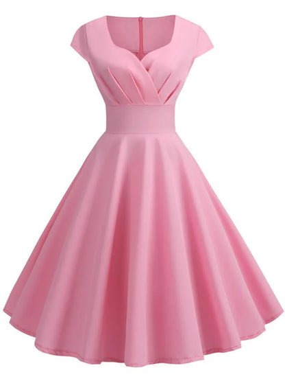 Pink Summer V Neck Vintage Robe Party  Dresses