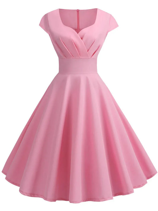 Pink Summer V Neck Vintage Robe Party  Dresses