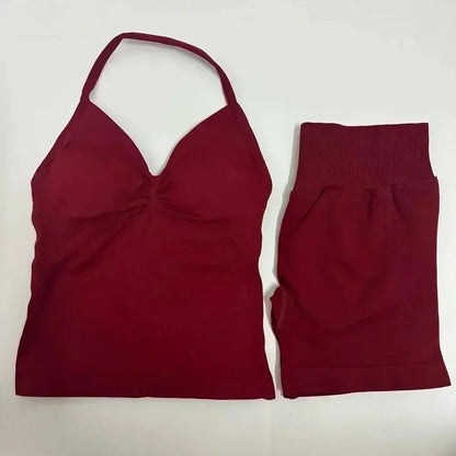 Yoga 2-piece Lace-up Tops and Shorts