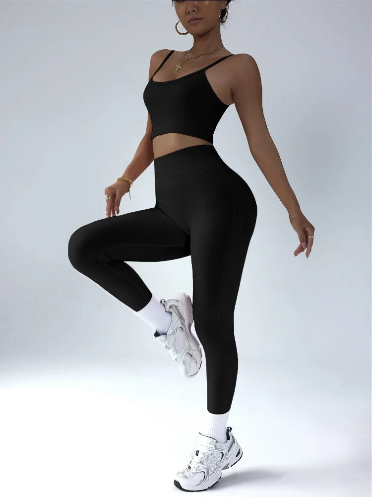 2 Pcs Yoga Set Breathable Sports Bra High Waist Leggings