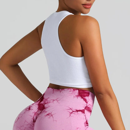 Black White Crop Tops Seamless  Rib Knit Breathable Tank Top Without Pads