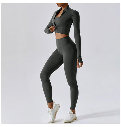 Yoga Set 3PCS  Sports Bra ，Jacket， Leggings