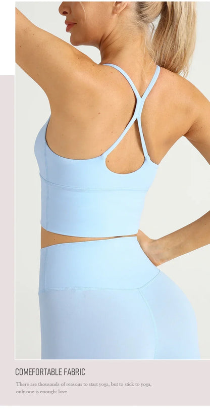 Solid Color  Sexy Cross Back Y shape Sports Bra Fitness Sling