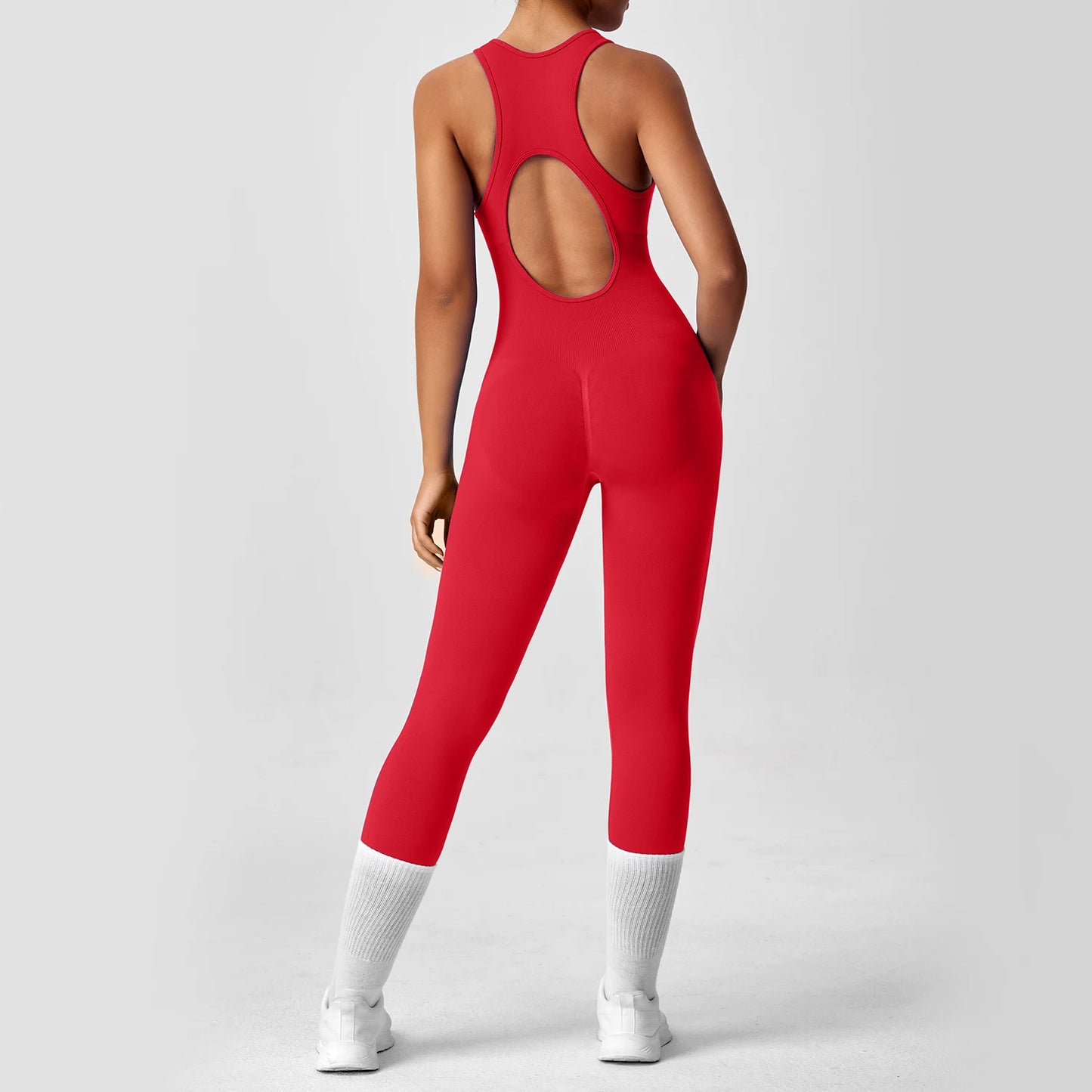 Seamless Peach Booty One-Piece Yoga Bodysuit - V-Back Tummy Control