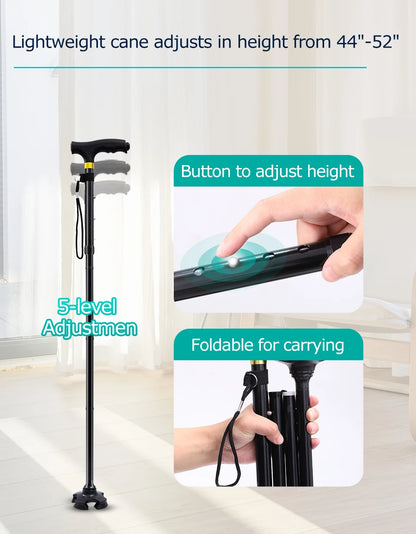 Foldable Walking Cane Lightweight Adjustable Heavy Duty