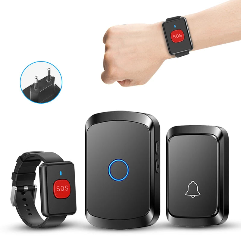 Wireless Elderly Caregiver Pager SOS Call Button Watch Wireless Doorbell