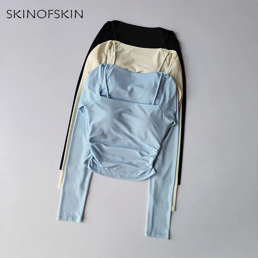 Women Sports Tops Fixed Chest Pads  Long Sleeves