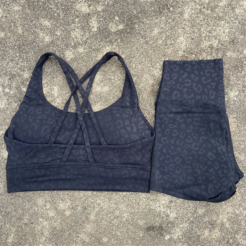 Yoga Set 2 Piece Cross Back Bra Top High Waist Shorts