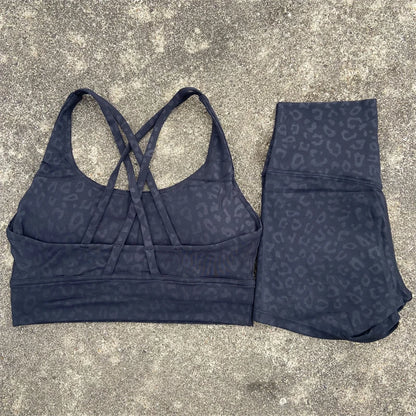 Yoga Set 2 Piece Cross Back Bra Top High Waist Shorts
