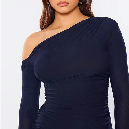 Long Sleeves Folds Dresses Bodycon Solid Sexy