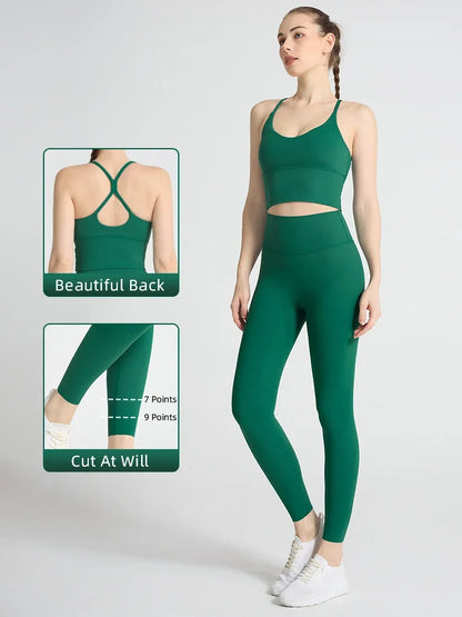 2PCS Yoga Set Crop Top High Waist Legging Fitness Bra Set Breathable