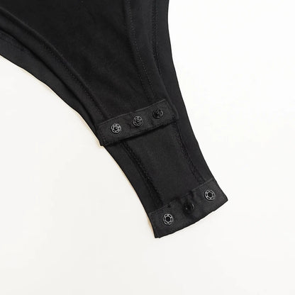 Short Sleeve Bodysuits  Square-Cut Collar Solid Bodycon