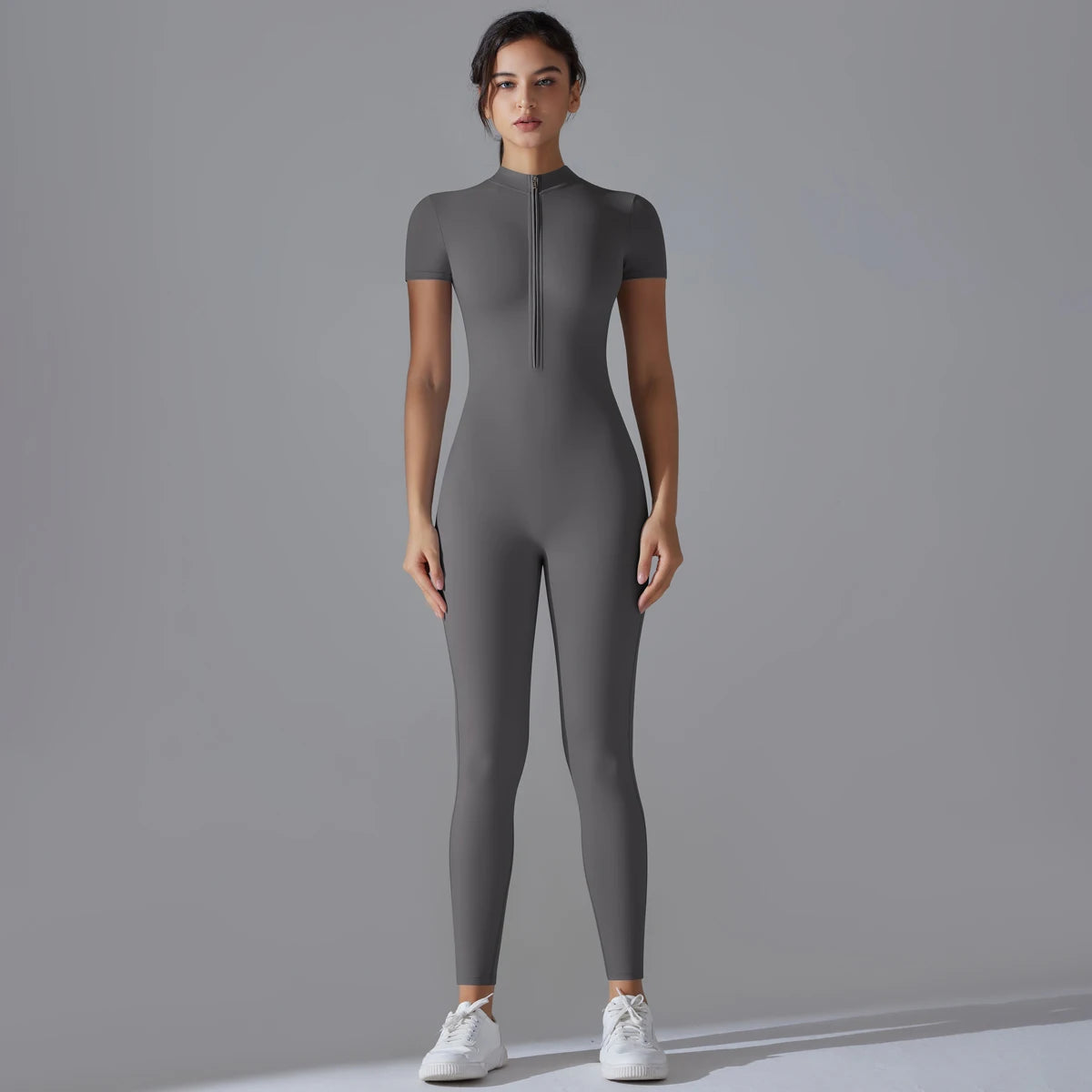 Yoga Set  Jumpsuits One-Piece Suit Zipper Short Sleeve