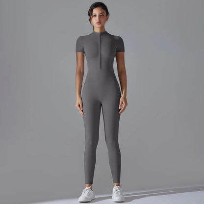 Yoga Set  Jumpsuits One-Piece Suit Zipper Short Sleeve