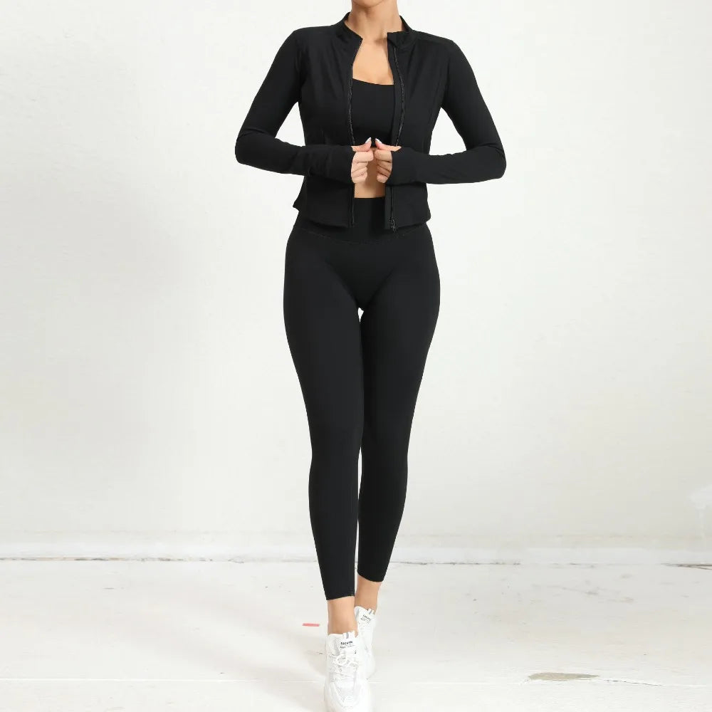 2 Pcs Gym Set  Jacket With Matching Leggings