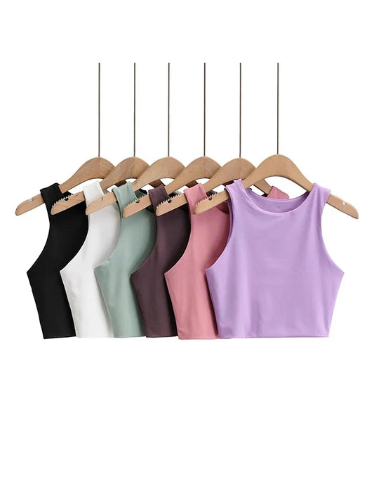 Sexy Slim Tops O-neck Sleeveless Double Nylon Tank Tops 6 Colors