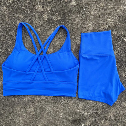 Yoga Set 2 Piece Cross Back Bra Top High Waist Shorts