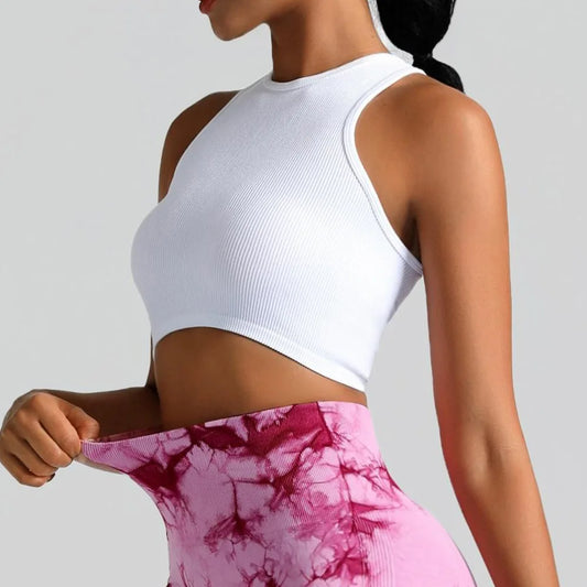 Black White Crop Tops Seamless  Rib Knit Breathable Tank Top Without Pads