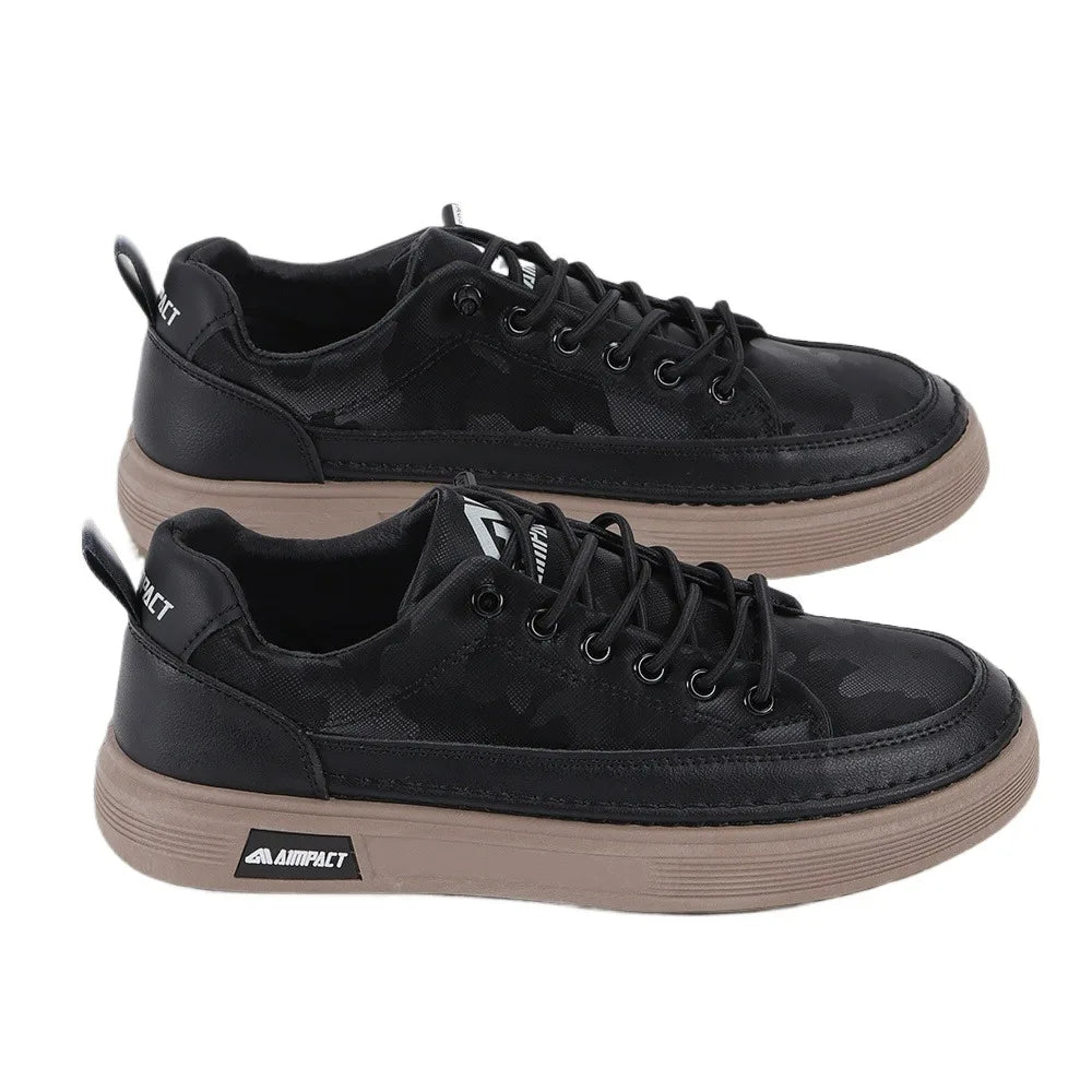 Men's Punk Skate Shoes w/Leather & Canvas, Breathable Elevated Platform